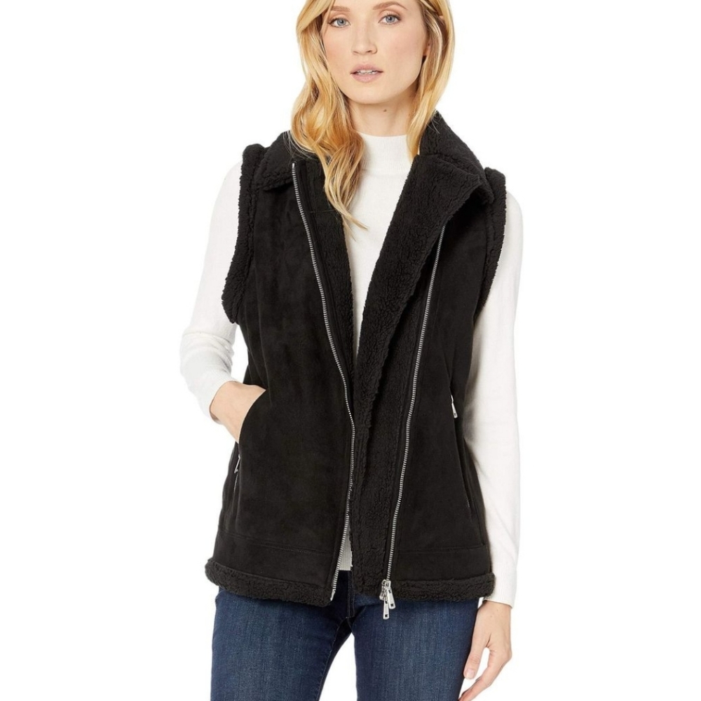 Lauren Ralph Lauren Black Faux Shearling Trim Vest